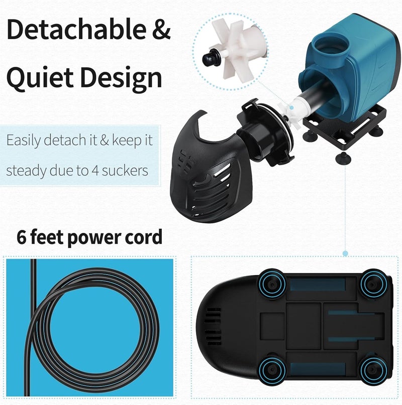 Uniclife Aquarium 550 GPH Submersible and Inline Water Pump 45W 6.5ft High Lift AC 120 V Quiet Compact Return Pump with 6 ft. Power Cord for Fish Tanks Pond Waterfalls Fountains Sumps and Gardens - Image 4